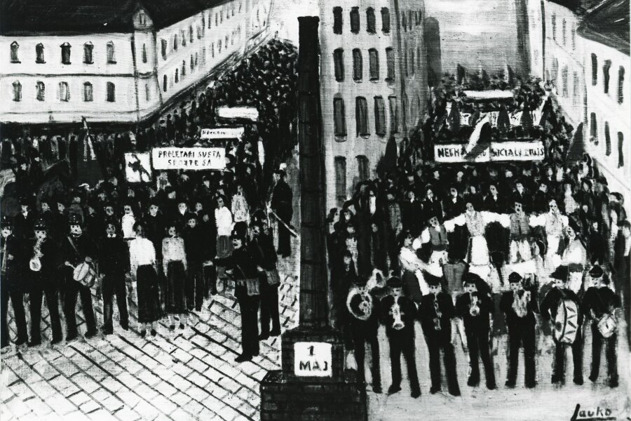 Juraj Lauko, První máj (z výstavy slovenského „naivního“ malíře v hale Domu umění)